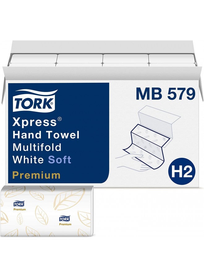 Tork Tork Xpress Soft Multifold Hand Towel White with Blue Leaf Print, Premium Quality, 135 Towels per Pack, 16 Packs, Fits H2 Towel Dispensers  - Image 1