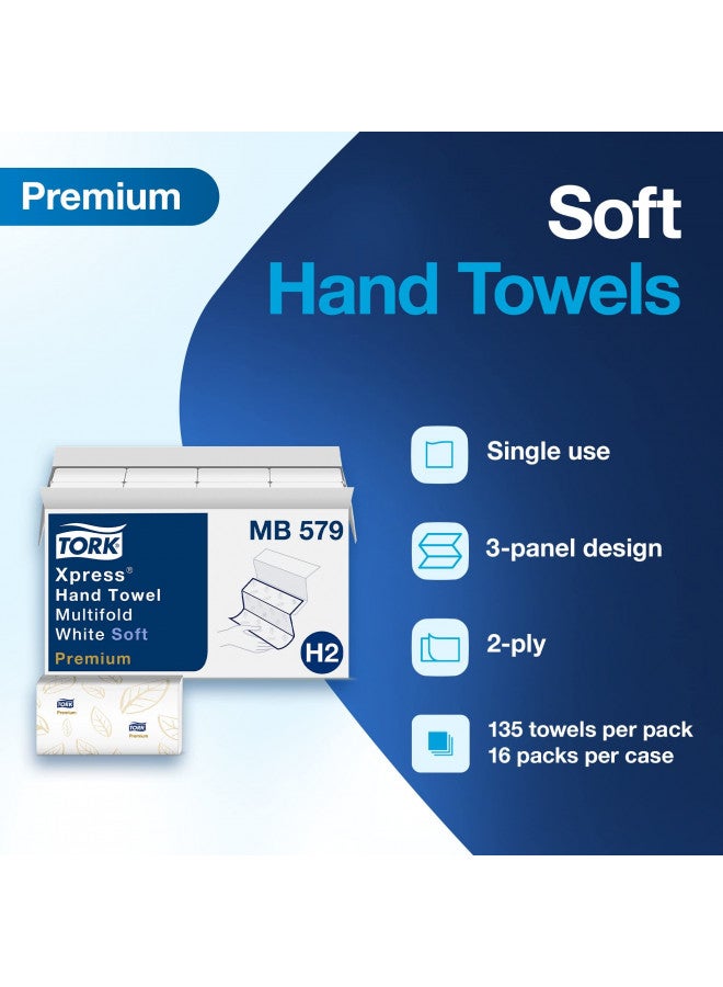 Tork Tork Xpress Soft Multifold Hand Towel White with Blue Leaf Print, Premium Quality, 135 Towels per Pack, 16 Packs, Fits H2 Towel Dispensers  - Image 3