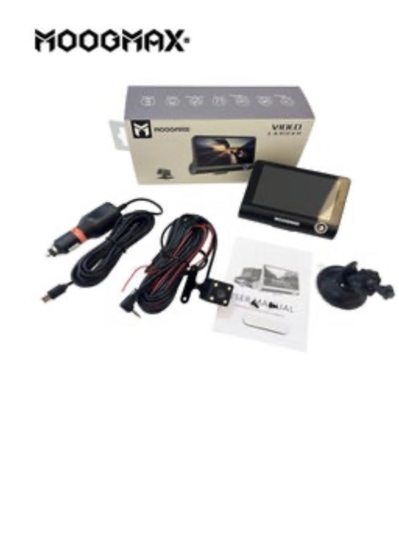 MOOGMAX - Mini dash cam with three lenses (front/rear/indoor) that supports Wi-Fi with a phone application and a shooting resolution of 1080 full HD and a microphone for recording sound. It supports night shooting with side control buttons and an external memory capacity of up to (32GB) maximum (not included). - Image 1