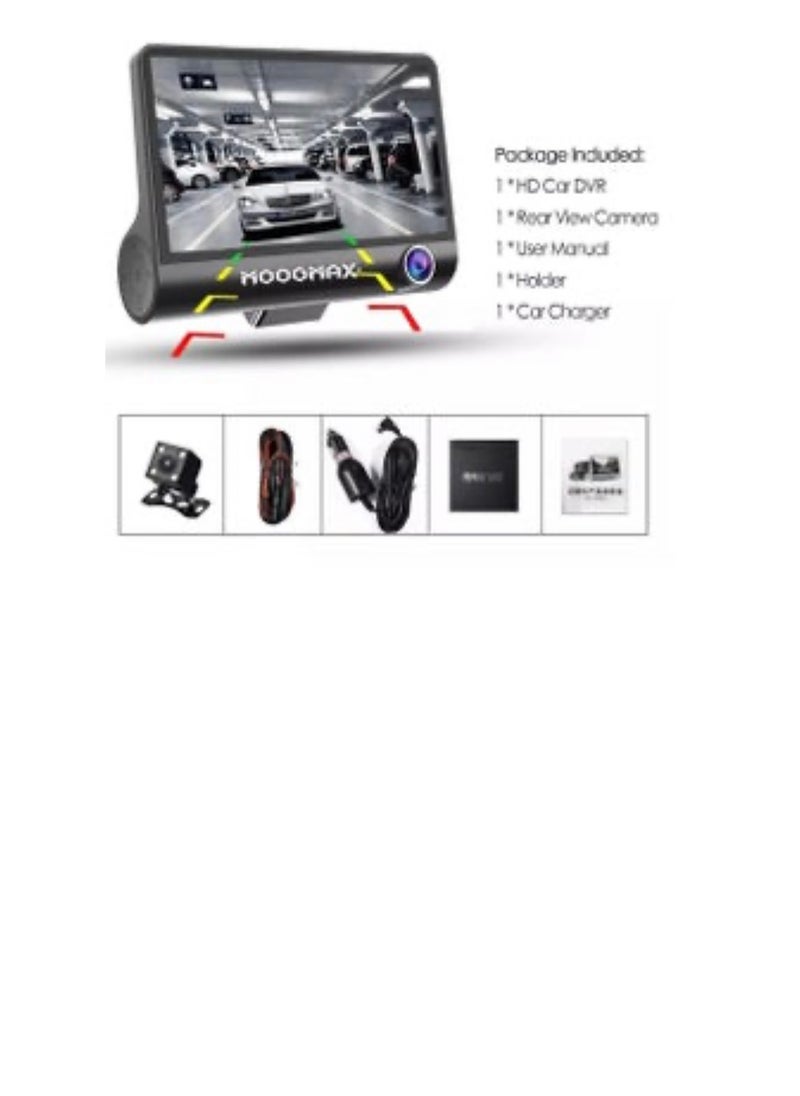 MOOGMAX - Mini dash cam with three lenses (front/rear/indoor) that supports Wi-Fi with a phone application and a shooting resolution of 1080 full HD and a microphone for recording sound. It supports night shooting with side control buttons and an external memory capacity of up to (32GB) maximum (not included). - Image 1