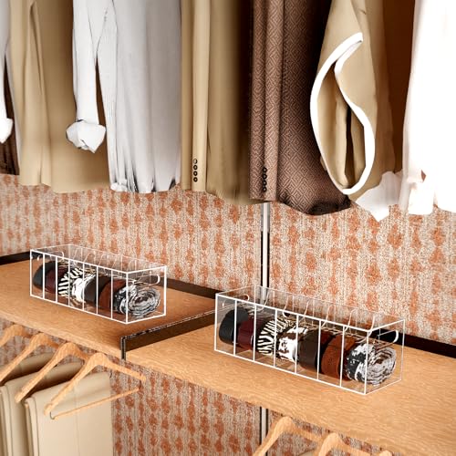 YUNEASELF Belt Organizer Acrylic Belt Storage Holder for Closet with Dust Cover Lid 7 Compartments Clear Display Case for Tie and Bow Tie - Image 3