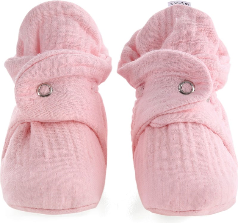 Ella Bonna Organic Cotton Muslin Baby Booties, Newborn Slippers, pink  - Image 1