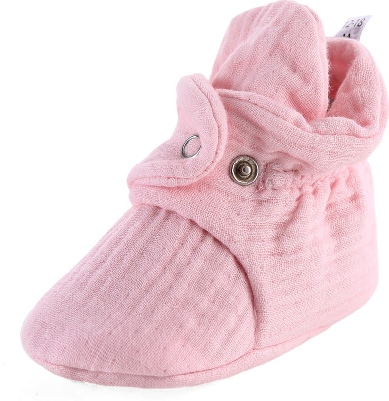 Ella Bonna Organic Cotton Muslin Baby Booties, Newborn Slippers, pink  - Image 3