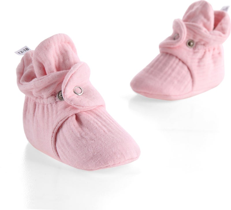 Ella Bonna Organic Cotton Muslin Baby Booties, Newborn Slippers, pink  - Image 4