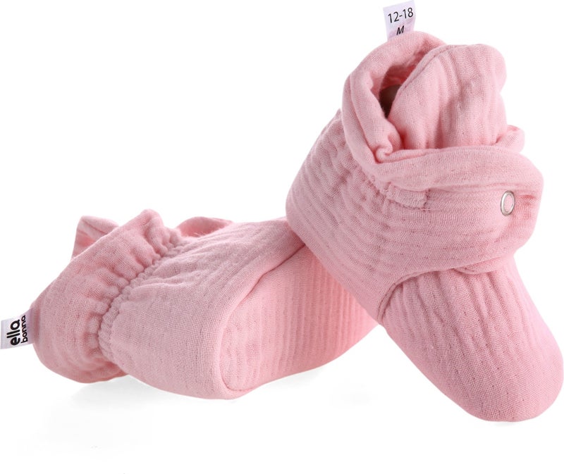 Ella Bonna Organic Cotton Muslin Baby Booties, Newborn Slippers, pink  - Image 5