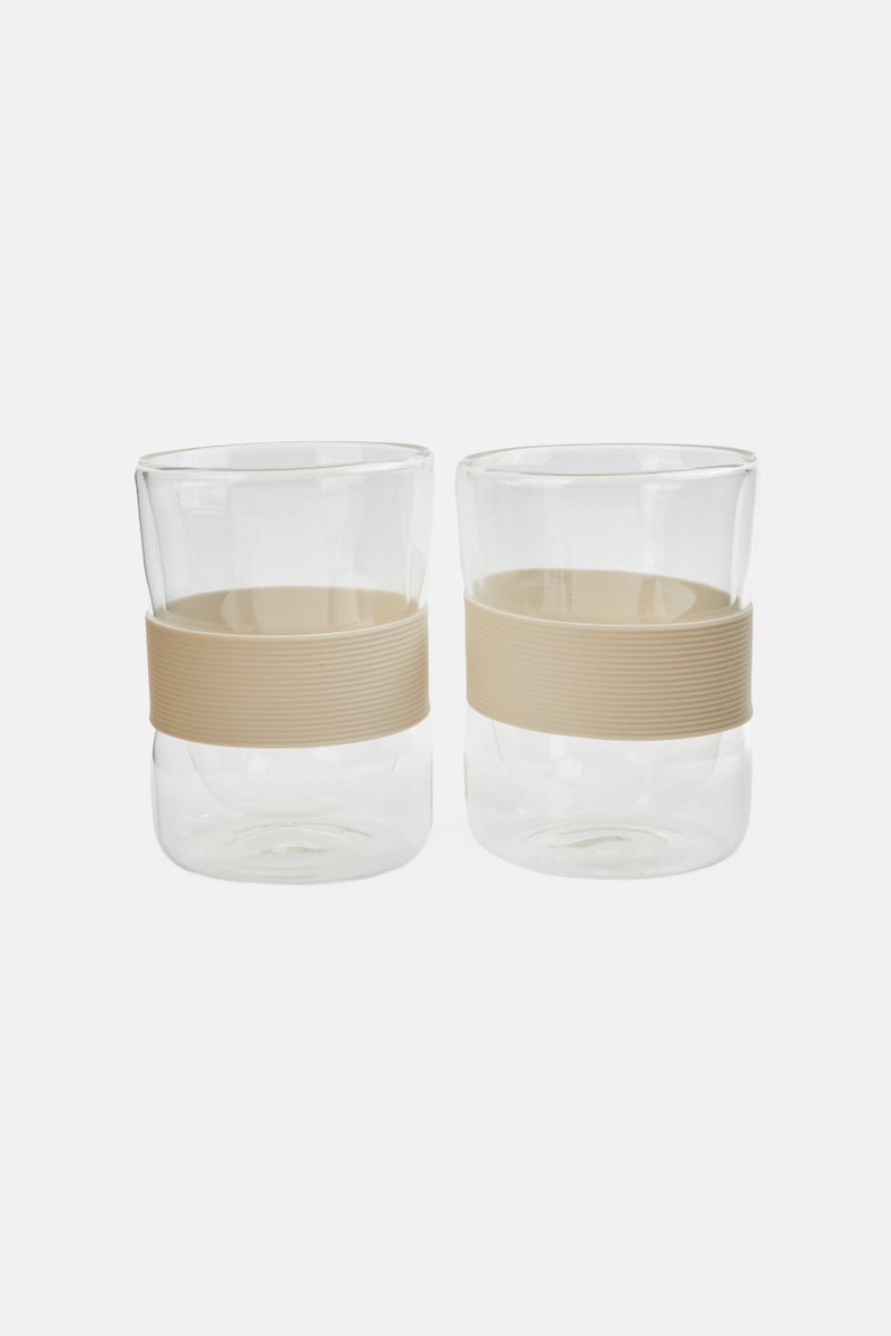 bebe 2 Pieces Borosilicate Glass Cup With Silicone Sleeve 320 ml, Transparent  - Image 1