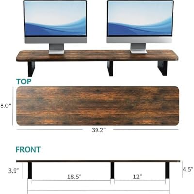 carpentray Solid Wood 100cm Monitor Stand Riser, Large Wood Computer Monitor Riser, Extra Long Monitor Stand for 2 Monitors with Storage for Office Accessories(Rust Brown) - Image 2
