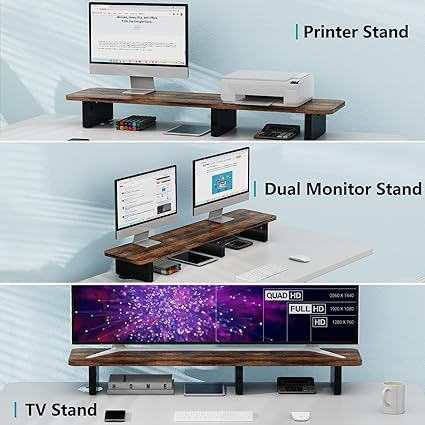 carpentray Solid Wood 100cm Monitor Stand Riser, Large Wood Computer Monitor Riser, Extra Long Monitor Stand for 2 Monitors with Storage for Office Accessories(Rust Brown) - Image 5