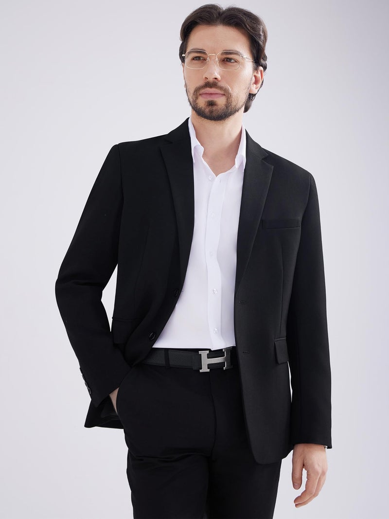 MAGE MALE Men's Casual Two Button Blazer Sport Coats Solid Color Suit Jacket Black - Image 2
