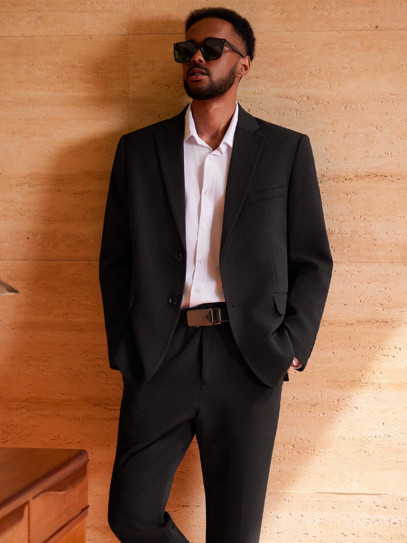 MAGE MALE Men's Casual Two Button Blazer Sport Coats Solid Color Suit Jacket Black - Image 3