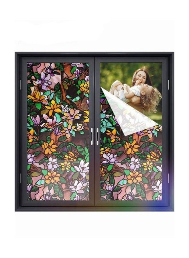 ميكسد 2 لفة بولي كلوريد الفينيل نافذة ملصقا ، ماء نافذة الصيف ماغنوليا فيلم الخصوصية ، ثابت غير لاصقة فيلم الزجاج الديكور ، 45x100cm - Image 1