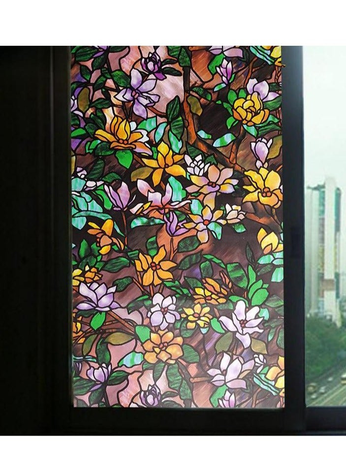 ميكسد 2 لفة بولي كلوريد الفينيل نافذة ملصقا ، ماء نافذة الصيف ماغنوليا فيلم الخصوصية ، ثابت غير لاصقة فيلم الزجاج الديكور ، 45x100cm - Image 2