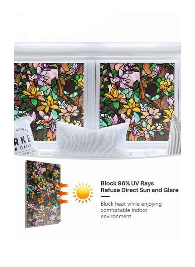 ميكسد 2 لفة بولي كلوريد الفينيل نافذة ملصقا ، ماء نافذة الصيف ماغنوليا فيلم الخصوصية ، ثابت غير لاصقة فيلم الزجاج الديكور ، 45x100cm - Image 4