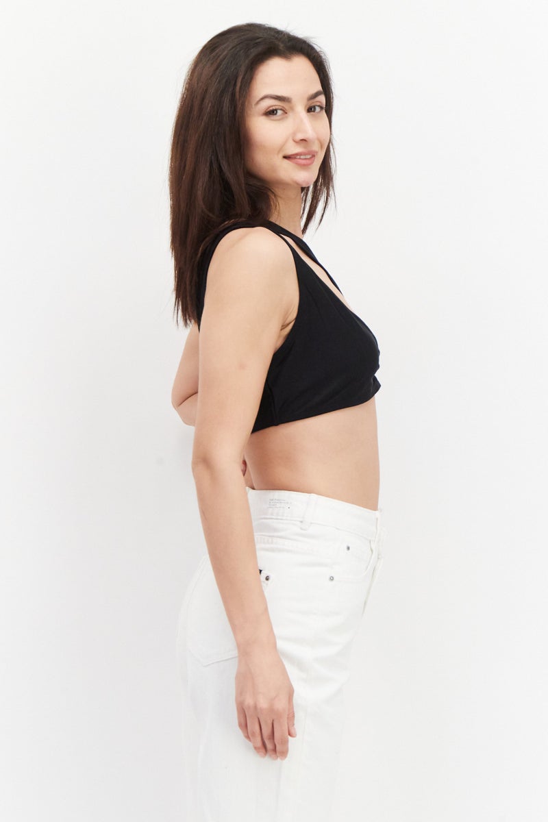 PUBLIC DESIRE Women Asymmetric Neck One Shoulder Plain Top, Black - Image 3