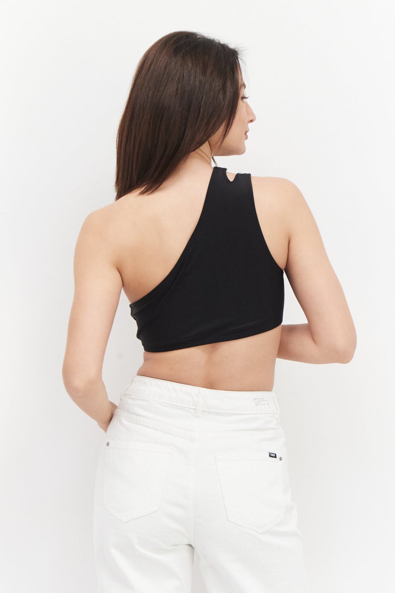 PUBLIC DESIRE Women Asymmetric Neck One Shoulder Plain Top, Black - Image 2