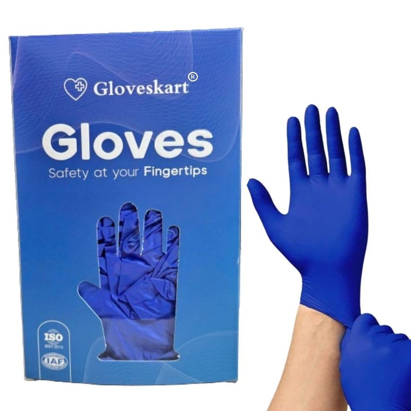 GLOVESKART DARK BLUE NITRILE GLOVES SIZE SMLPACK OF 20305080100 Pieces CEFDAISOIAF CertifiedFood GradeMulti Purpose Disposable GlovesPowder FreeExact Quantity Count Medium 100 - Image 1
