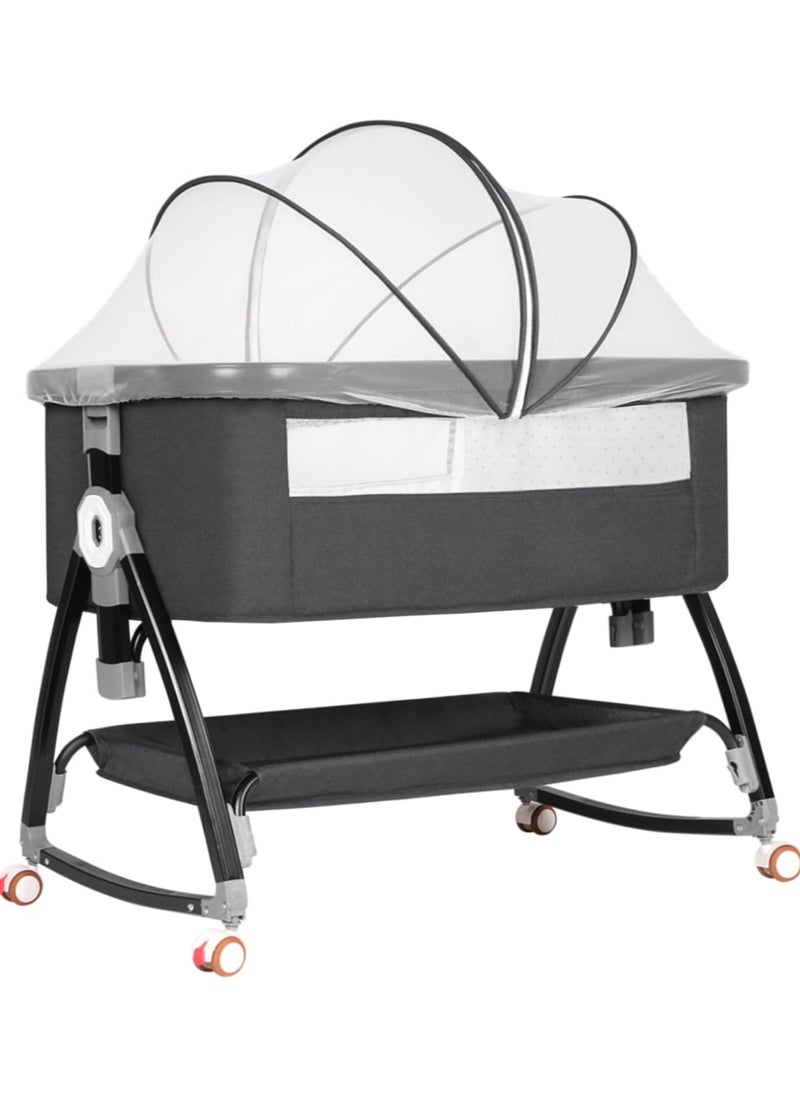 RUIYADA Baby Bassinet Bedside Sleeper Bedside Bassinet for Baby 3 in 1 Bedside Crib with Adjustable 6 Height Portable Bassinet for Newborn/Infant Baby Bassinet with Wheels/Storage Basket/Mosquito Net  - Image 1