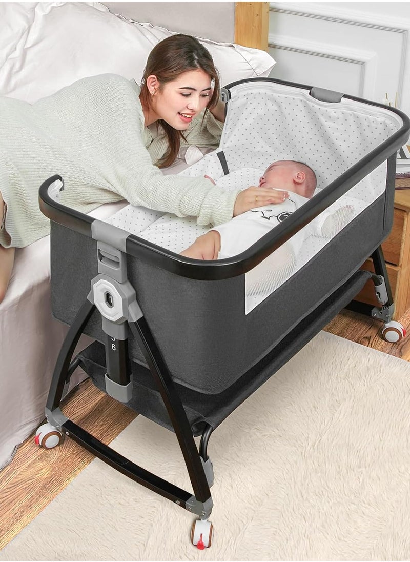 RUIYADA Baby Bassinet Bedside Sleeper Bedside Bassinet for Baby 3 in 1 Bedside Crib with Adjustable 6 Height Portable Bassinet for Newborn/Infant Baby Bassinet with Wheels/Storage Basket/Mosquito Net  - Image 2