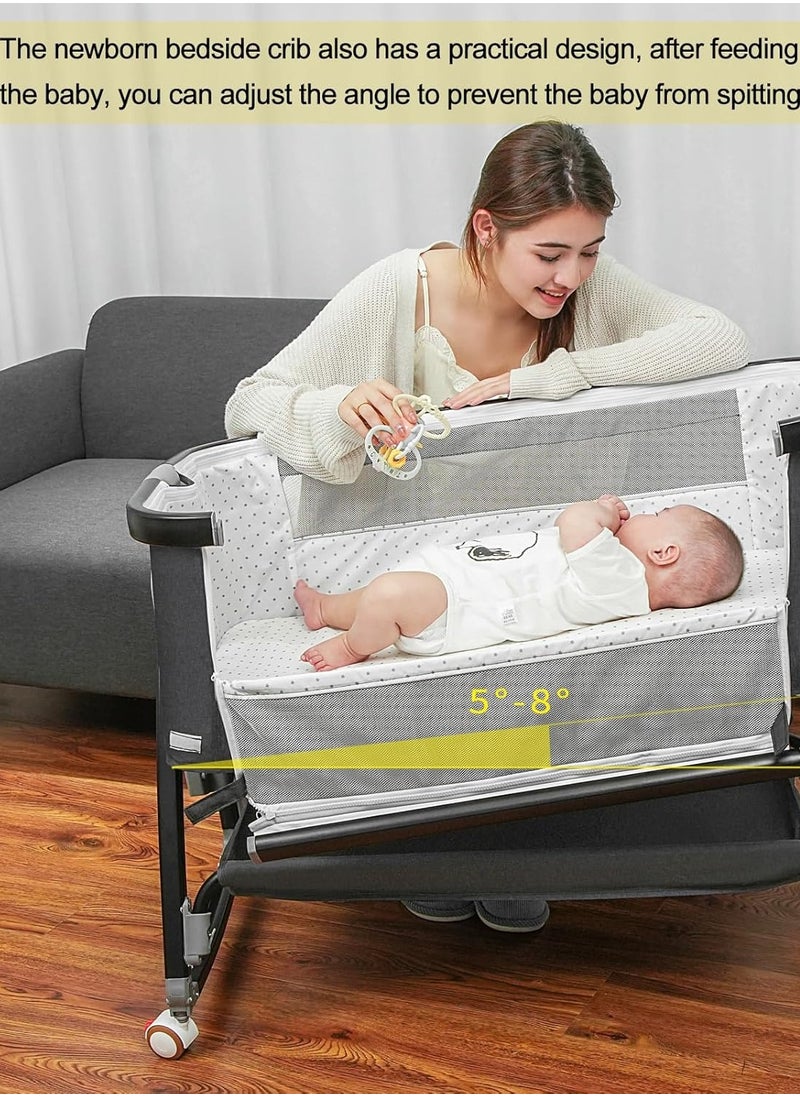RUIYADA Baby Bassinet Bedside Sleeper Bedside Bassinet for Baby 3 in 1 Bedside Crib with Adjustable 6 Height Portable Bassinet for Newborn/Infant Baby Bassinet with Wheels/Storage Basket/Mosquito Net  - Image 5