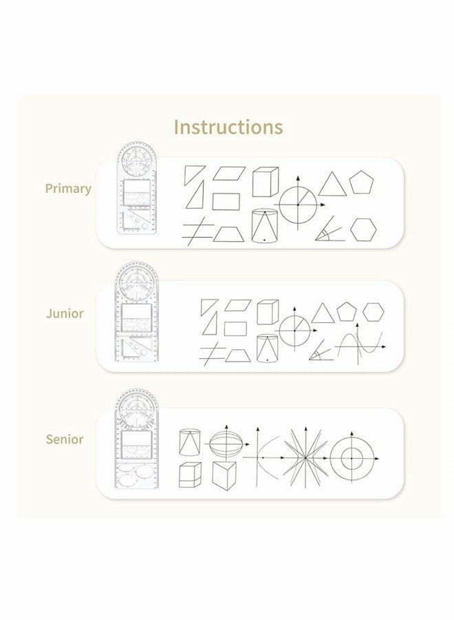 مجموعة 3 قطع من المسطرة الهندسية متعددة الوظائف، مسطرة الرسم الرياضية، قالب الرسم الهندسي لقياس المساطر للمكاتب والمدارس للطلاب  - Image 5