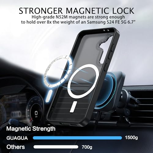 GUAGUA for Samsung Galaxy S24 FE 5G Case Compatible with MagSafe Samsung S24 FE Magnetic Case Slim Translucent Matte Skin Feeling Shockproof Protective Anti-Scratch Cover for Galaxy S24 FE 6.7", Black - Image 2