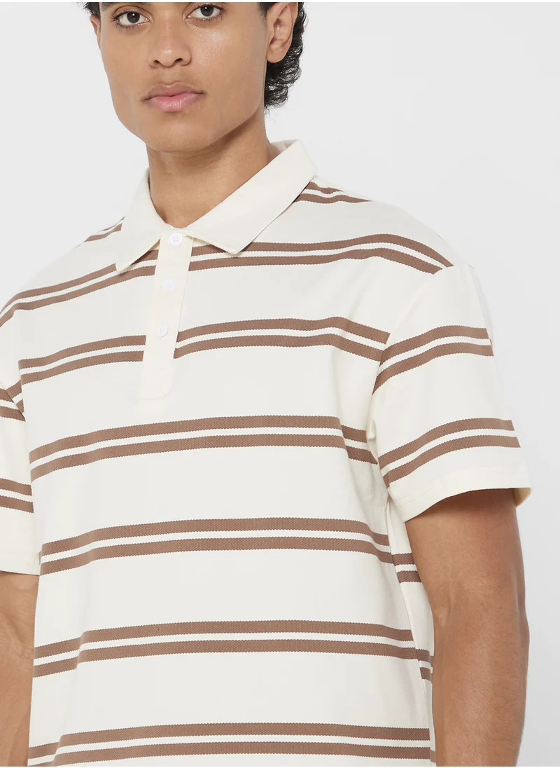 سفنتي فايف Polo Striped Shorts Sleeve T-Shirt
