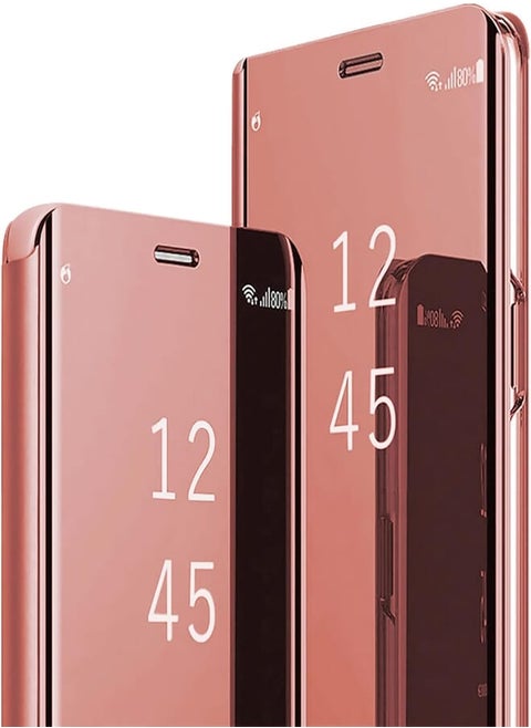Case Luxury Bookstyle Clear View Window Electroplate Stand Full Body Protective Flip Folio Slim Cover for oppo A5 2020-A9 2020 (Rose Gold)