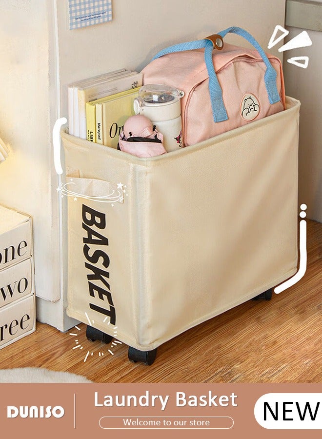 DUNISO Laundry Basket with Wheels, Rolling Laundry Hamper, Foldable Rectangle Storage Hamper, Corner Storage Bag with Flexible Handle,Collapsible Dirty Clothes Basket for Toys,Bathroom,Washroom,Bedroom  - Image 1
