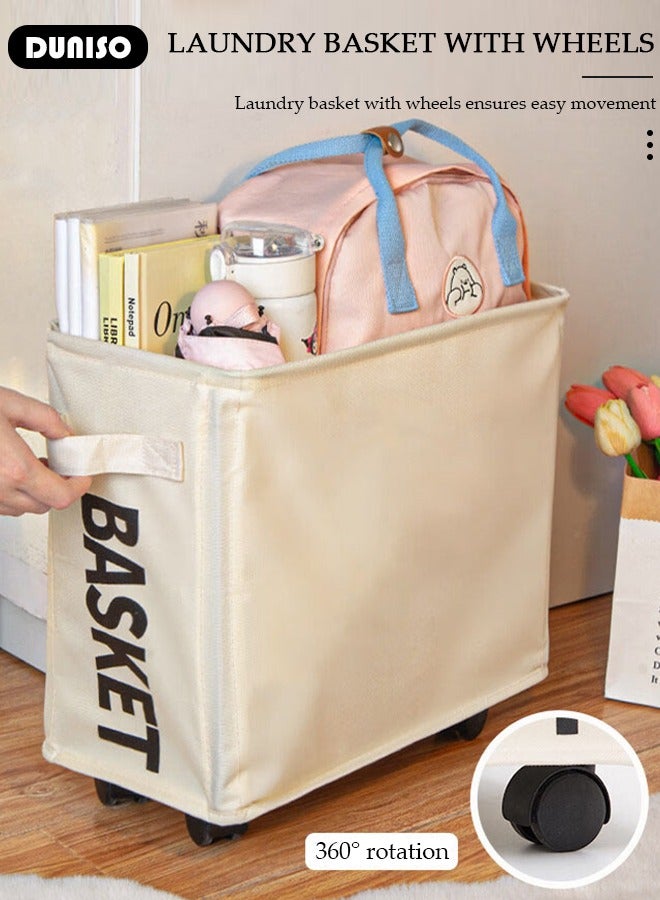 DUNISO Laundry Basket with Wheels, Rolling Laundry Hamper, Foldable Rectangle Storage Hamper, Corner Storage Bag with Flexible Handle,Collapsible Dirty Clothes Basket for Toys,Bathroom,Washroom,Bedroom  - Image 5