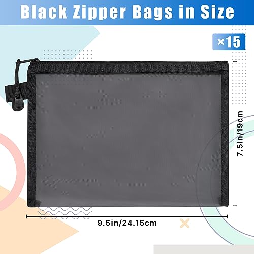 Tivcck 15 Pcs Mesh Zipper Pouch Bags Nylon Travel Bags Makeup Pouches for Organizing Black 95 x 75 Inch - Image 3