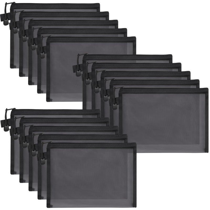 Tivcck 15 Pcs Mesh Zipper Pouch Bags Nylon Travel Bags Makeup Pouches for Organizing Black 95 x 75 Inch - Image 2
