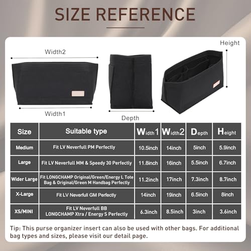 Doxo Purse Organizer Insert for Longchamp Le Pliage Tote, Large Bag Organizer with 8 Compartments, YKK Zipper Pocket Cup Holder, Handbag Shaper for Women, Fits Original/Green/Energy L Tote (Black, WL) - Image 2