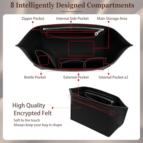 Doxo Purse Organizer Insert for Longchamp Le Pliage Tote, Large Bag Organizer with 8 Compartments, YKK Zipper Pocket Cup Holder, Handbag Shaper for Women, Fits Original/Green/Energy L Tote (Black, WL) - Image 4