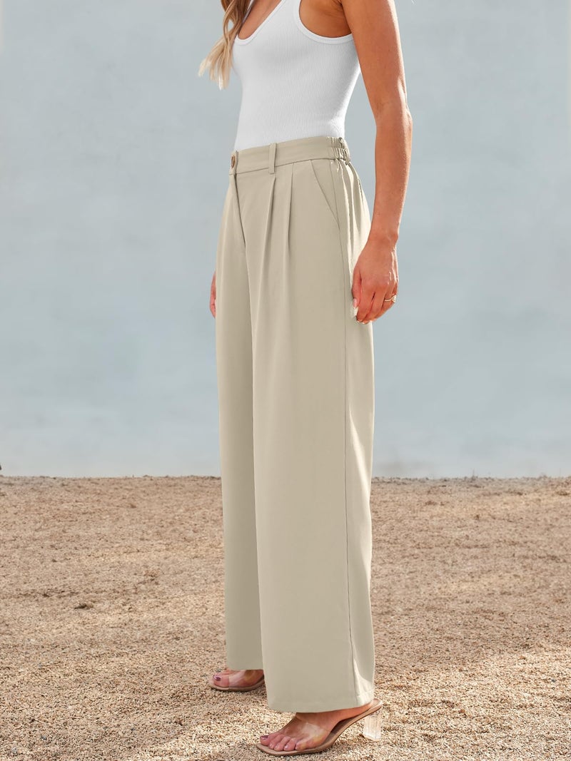 AUTOMET Wide Leg Dress Pants Womens Work Business Casual Palazzo Summer Flowy High Waisted Trousers Slacks 2024 Fall Fashion Suit Pant Dressy Outfits Office Professional Clothes Light Khaki L - Image 3