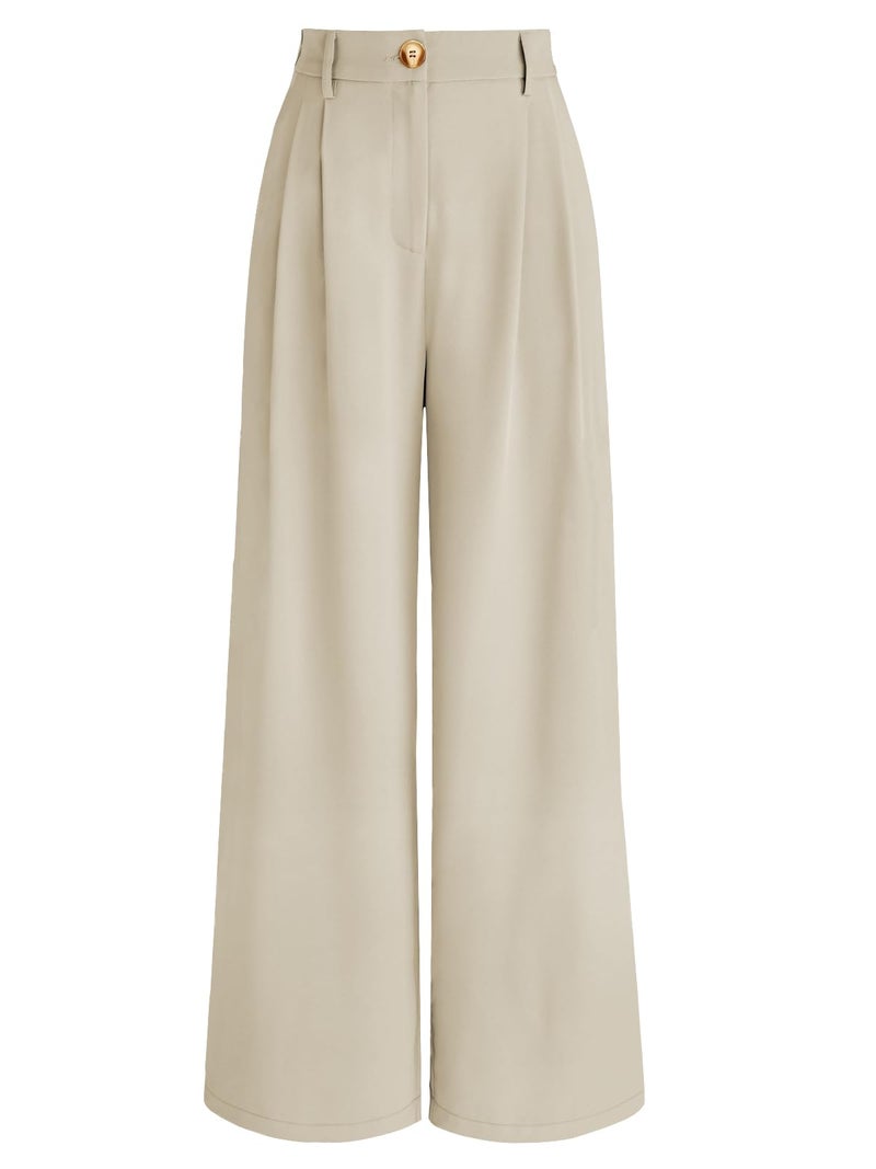 AUTOMET Wide Leg Dress Pants Womens Work Business Casual Palazzo Summer Flowy High Waisted Trousers Slacks 2024 Fall Fashion Suit Pant Dressy Outfits Office Professional Clothes Light Khaki L - Image 1