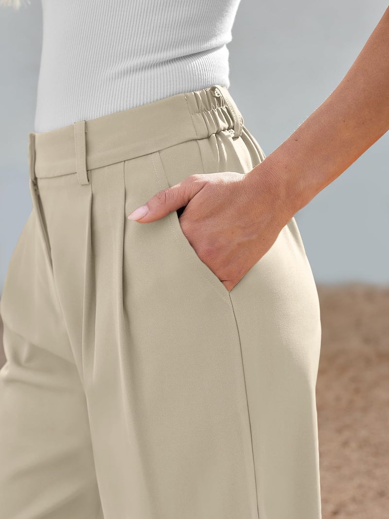 AUTOMET Wide Leg Dress Pants Womens Work Business Casual Palazzo Summer Flowy High Waisted Trousers Slacks 2024 Fall Fashion Suit Pant Dressy Outfits Office Professional Clothes Light Khaki L - Image 4