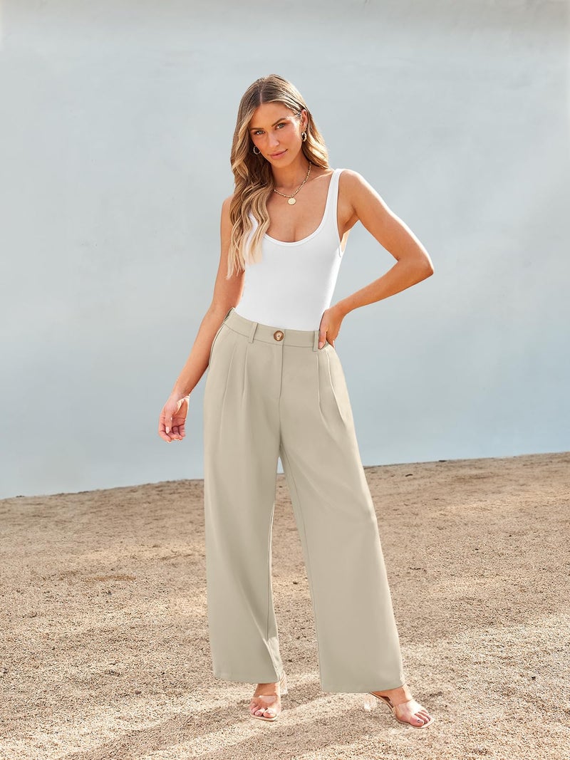 AUTOMET Wide Leg Dress Pants Womens Work Business Casual Palazzo Summer Flowy High Waisted Trousers Slacks 2024 Fall Fashion Suit Pant Dressy Outfits Office Professional Clothes Light Khaki L - Image 2