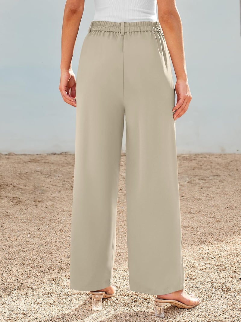 AUTOMET Wide Leg Dress Pants Womens Work Business Casual Palazzo Summer Flowy High Waisted Trousers Slacks 2024 Fall Fashion Suit Pant Dressy Outfits Office Professional Clothes Light Khaki L - Image 5