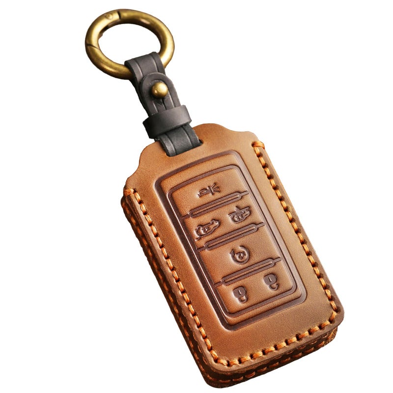 EASYANT Leather Key Fob Cover for Jeep 20212024 Grand Cherokee L Grand Wagoneer Key Case Protector keychain Smart Key Holder Brown 6 Button