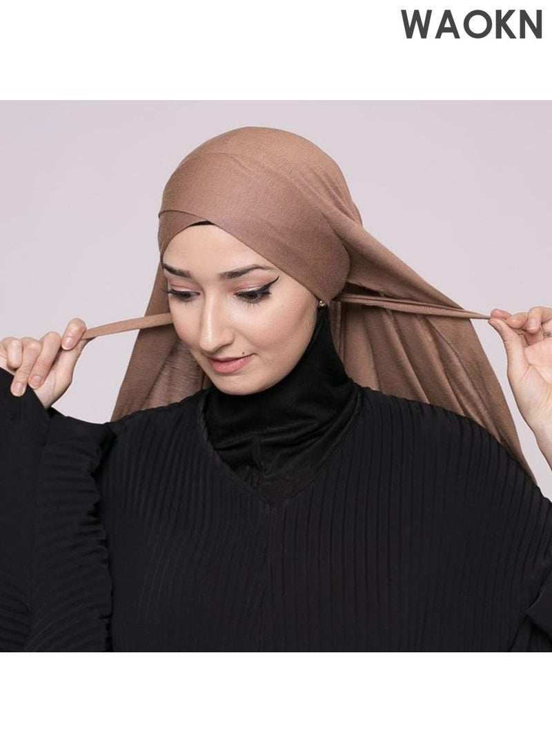 WAOKN New Style Women Mercerized Cotton Jersey Headscarf Cross-tie Convenient Hijab Muslim Headwear Comfortsoft Hair Protection Hijab Wearable Traditional Slip-On Pre-Tied Head Scarves  Wear Long Hijab for All Seasons - Image 5