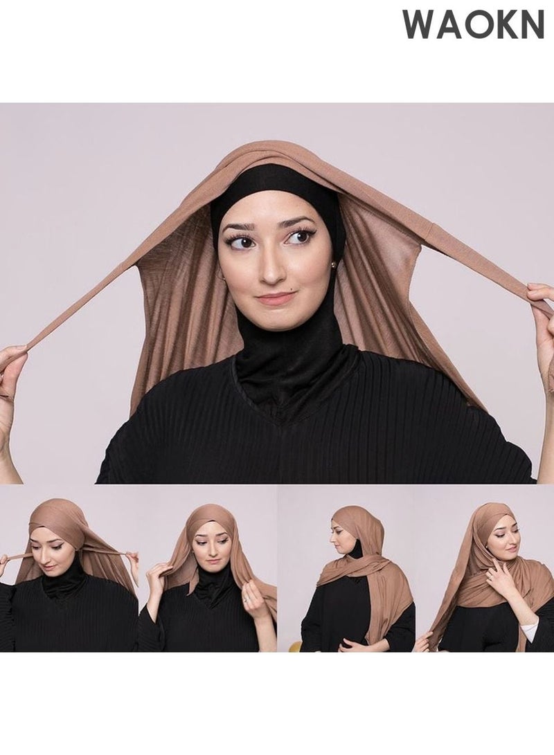 WAOKN New Style Women Mercerized Cotton Jersey Headscarf Cross-tie Convenient Hijab Muslim Headwear Comfortsoft Hair Protection Hijab Wearable Traditional Slip-On Pre-Tied Head Scarves  Wear Long Hijab for All Seasons - Image 1