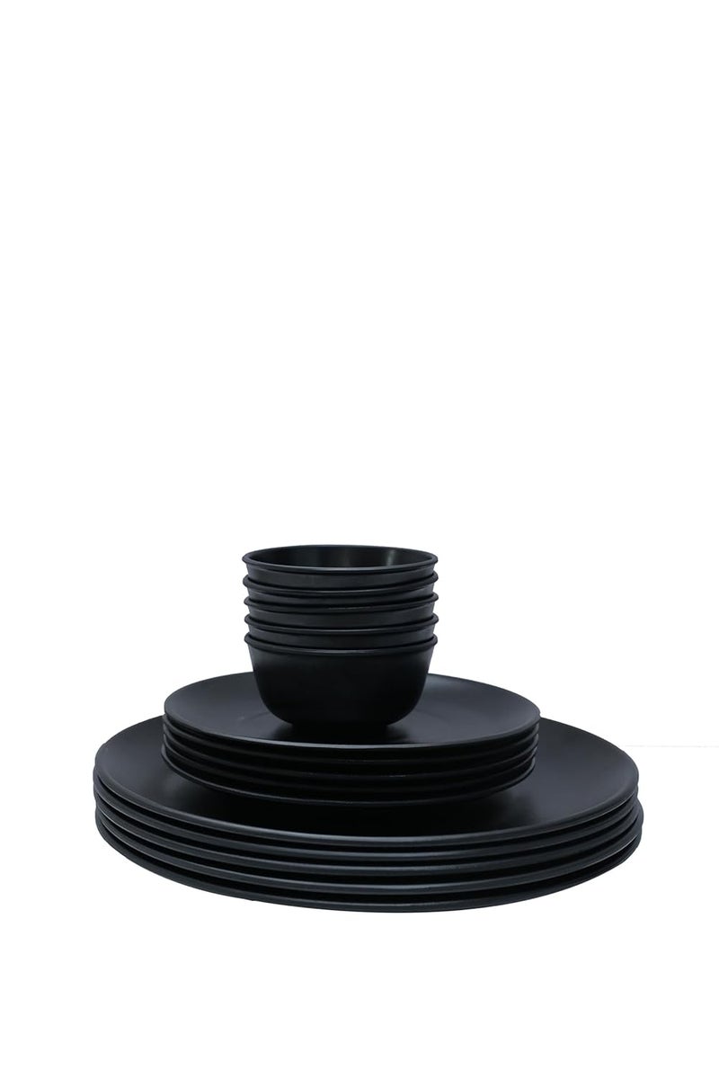 Amar Industries Melamine Dinner Set Elegant Unabreakable Matte Black Spiral Design Full Plates Half Plates with Bowl Set of 15 - Image 4