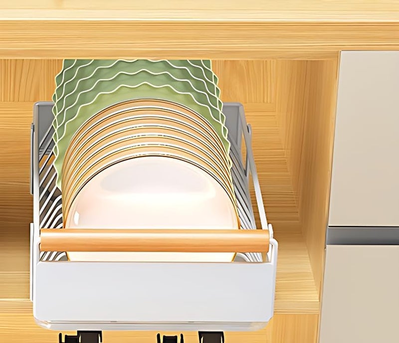 ZSIGNS ZSIGNS Pull Out Cabinet Organizer with Dish Storage Rack Large Capacity Pantry Shelves for Kitchen Heavy Duty Detachable Drainage Plate Adhesive Rail Slide Out Design  - Image 3