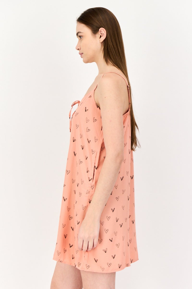 ONLY فستان ميني بطبعة قلب للنساء، خوخي - Image 4