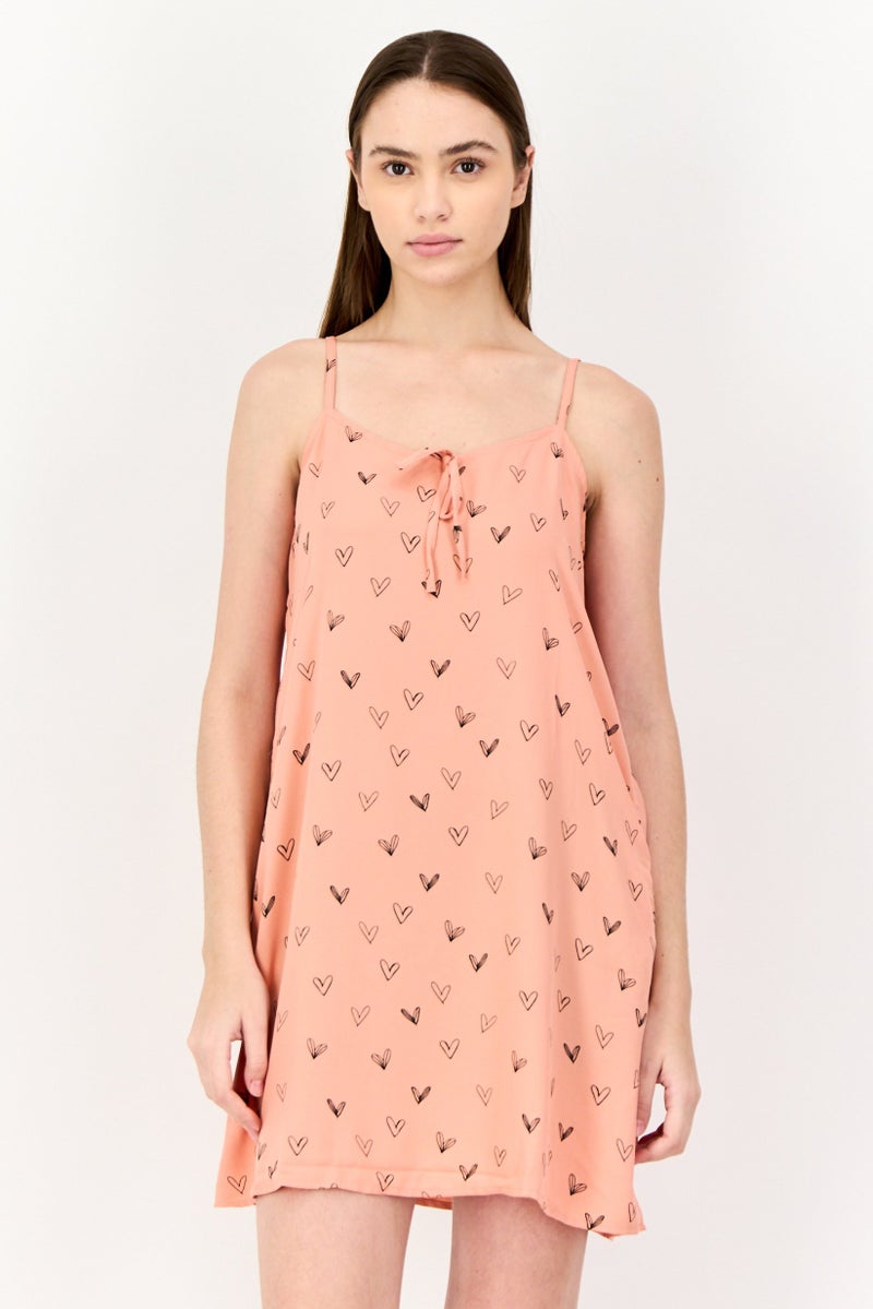 ONLY فستان ميني بطبعة قلب للنساء، خوخي - Image 1