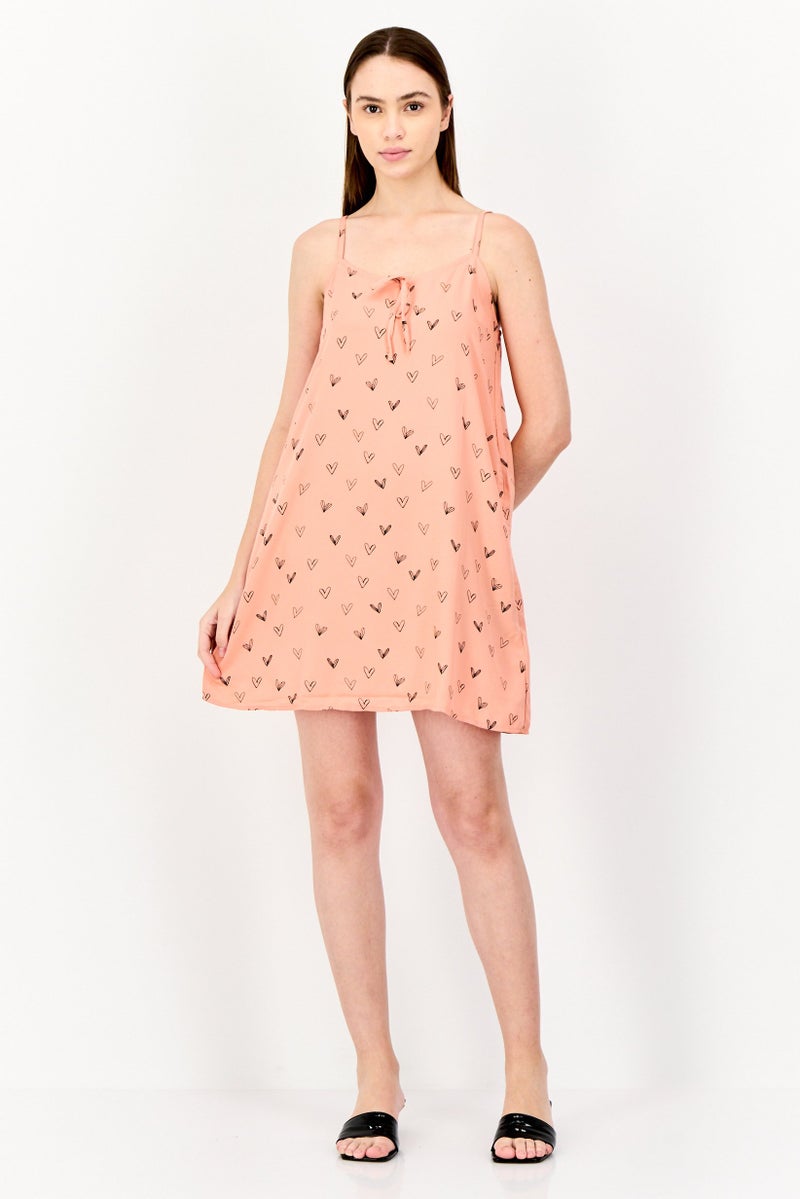 ONLY فستان ميني بطبعة قلب للنساء، خوخي - Image 2