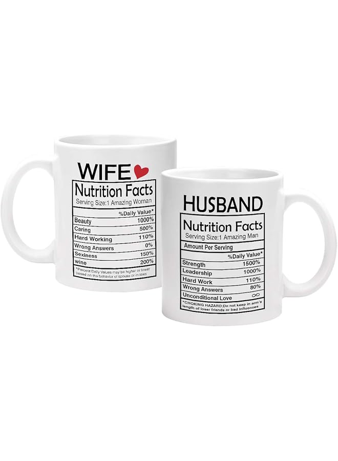 S-TOP Husband and Wife Nutrition Facts Mugs - Couple Coffee Set for Valentine's Day, Anniversary, Wedding - His and Her 11Oz Novelty Gift - Image 1