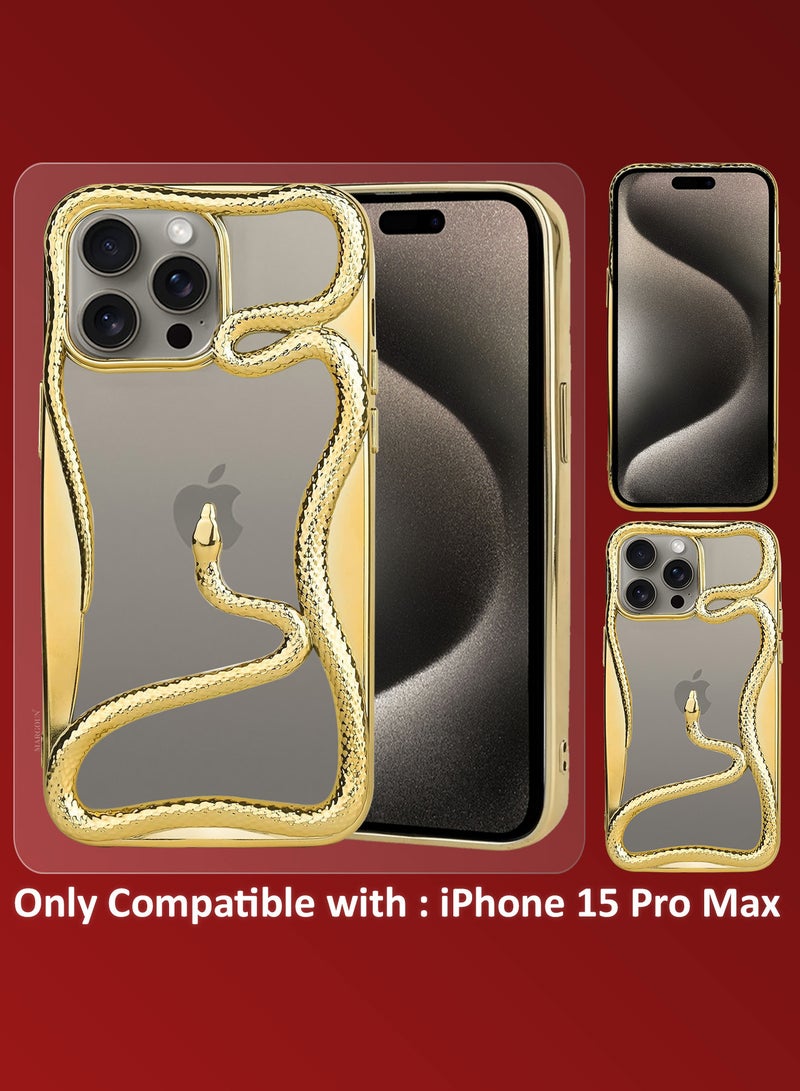 CATANES iPhone 15 Pro Max Case Cover Soft TPU and Glossy with Snake Design - Gold - Image 4