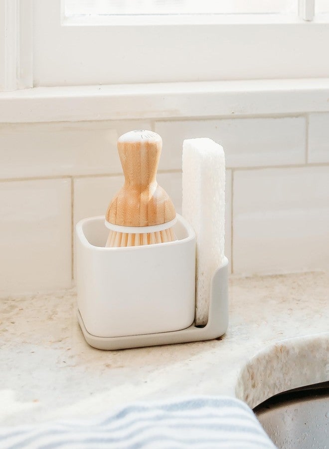 Full Circle Bubble Up Combo - Elegant Gray Ceramic Soap Dish with Eco Sponge & Bamboo-Handled Dish Brush - Versatile Natural Kitchen Cleaning Set Tool for Pots, Pans, Counter & Sink, White - Image 4