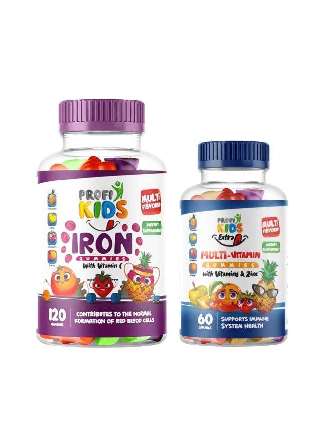 Iron Gummies 120 Pieces + Profikids Extra Multivitamin Gummies 60 Pieces